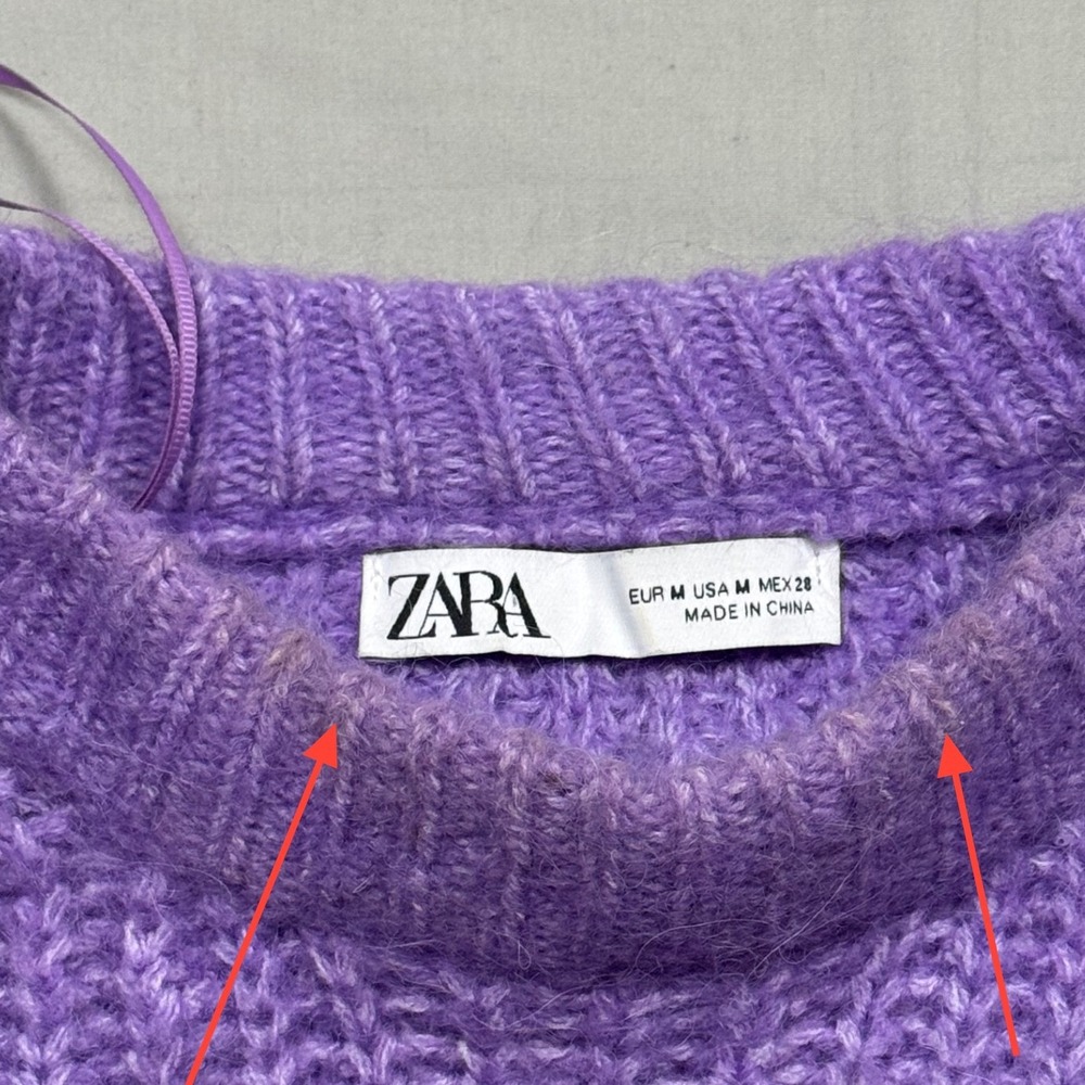 Zara Purple Mock Neck Chunky Knit Wool Alpaca Blend Sweater Womens Medium - Picture 2 of 6